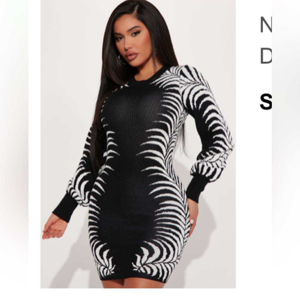 Brand new black white, long sleeve dress